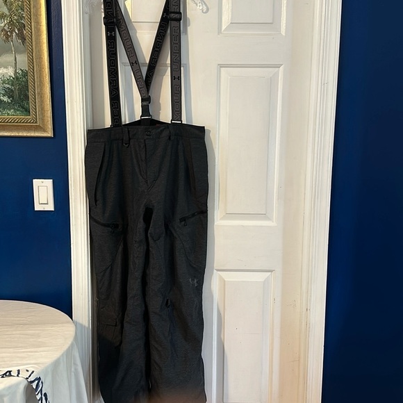 Men’s Under Armour Gray Nylon & Polyester Ski Pants with Suspenders Size Large - Picture 1 of 11
